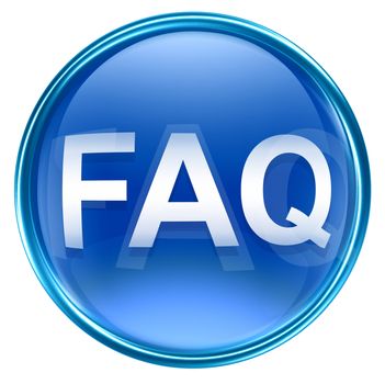 FAQ icon blue glass, isolated on white background