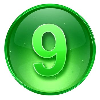 number Nine icon green, isolated on white background. 