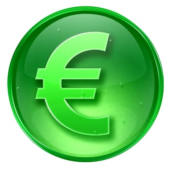 Euro icon green, isolated on white background. 