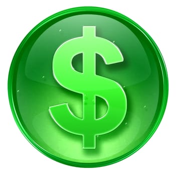 dollar icon green, isolated on white background. 