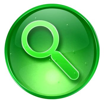 magnifier icon green, isolated on white background.