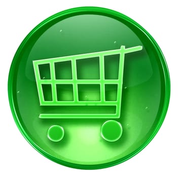shopping cart icon green, isolated on white background. 