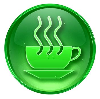 Coffee cup icon green, isolated on white background. 