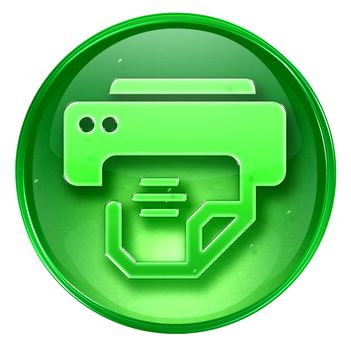 Printer icon green, isolated on white background. 