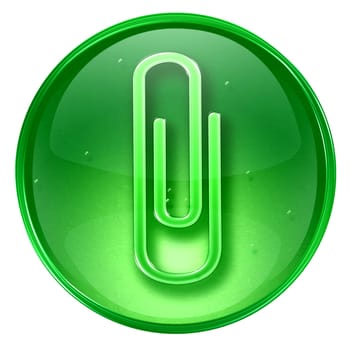 Paper clip icon green, isolated on white background