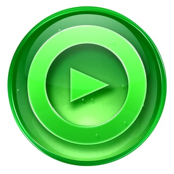 Play icon button green, isolated on white background.