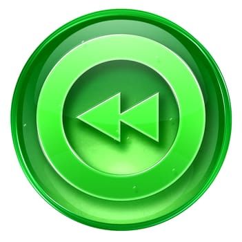 Rewind icon green, isolated on white background.