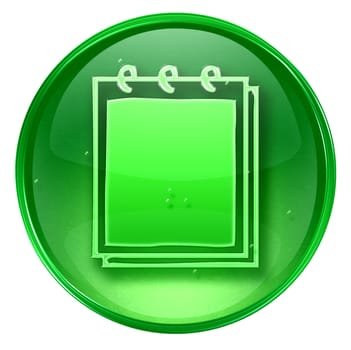 Notebook icon green, isolated on white background.