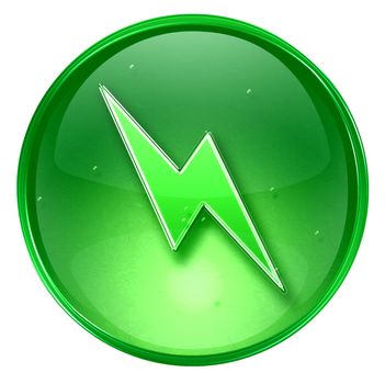 Lightning icon green, isolated on white background.