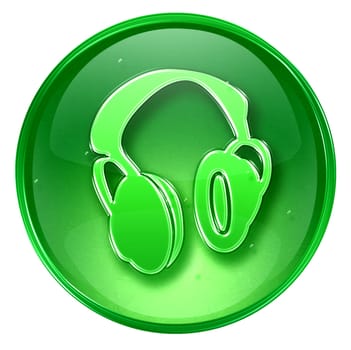 headphones icon green, isolated on white background.