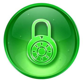 Lock off, icon green, isolated on white background.