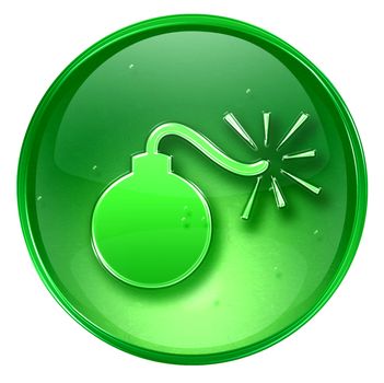 bomb icon green, isolated on white background.