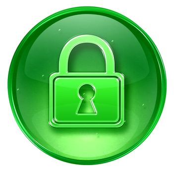 Lock icon green, isolated on white background. 