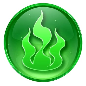 fire icon green, isolated on white background. 