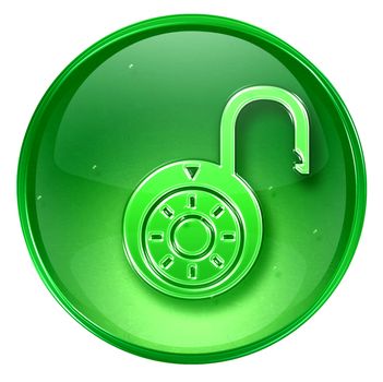 Lock on, icon green, isolated on white background.