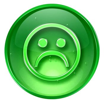 Smiley Face, dissatisfied green, isolated on white background.