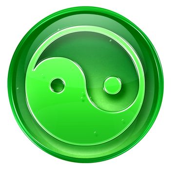  yin yang symbol icon green, isolated on white background.