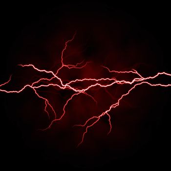 electrical white red lightning over dark background