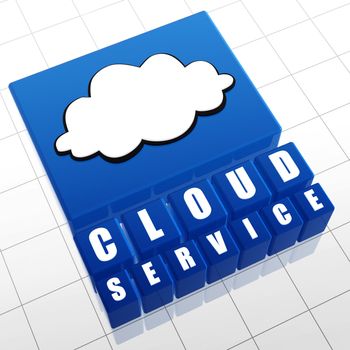 cloud service blue boxes with white text and pictogram