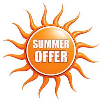 Isolated 3d orange sun with text summer offer