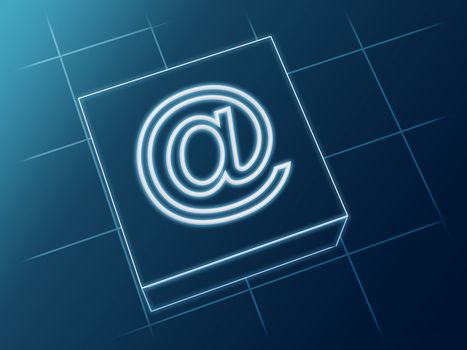 wire glowing email sign over box and net