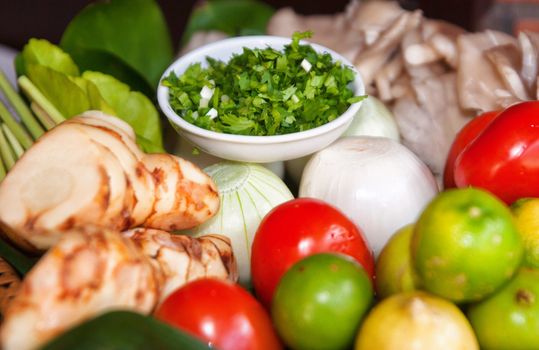 fresh fruit vegetables and herbs ready for cooking