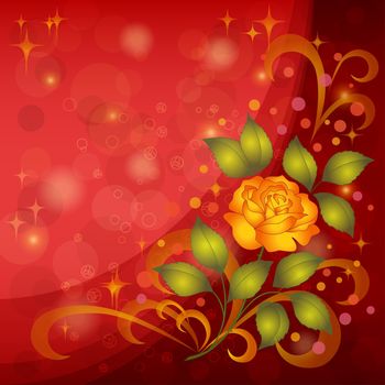 Holiday floral background with flowers rose, stars and circles