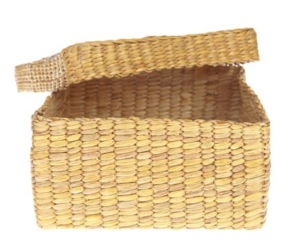 open wicker basket isolated on white background