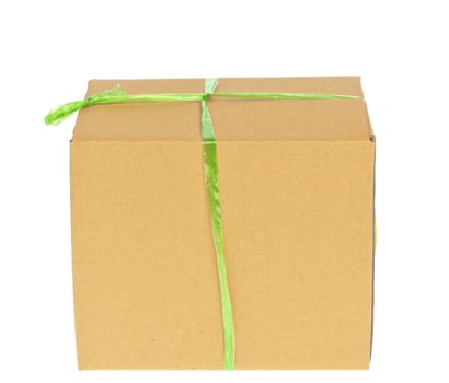 Corrugated cardboard box with green rope