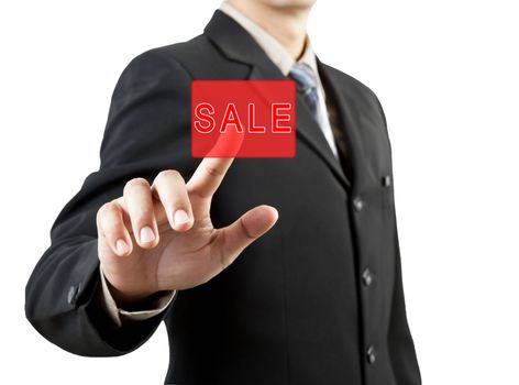 businessman hand pushing sale button