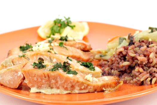 prepared seafood salmon with salad