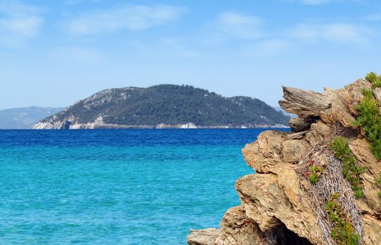 seascape with rocks and island