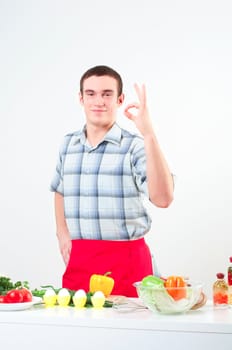 portrait of a young man, hold egg, ok