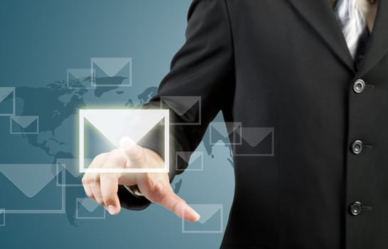 businessman hand pushing mail sign