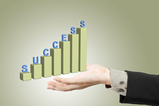 businessman hand and success graph