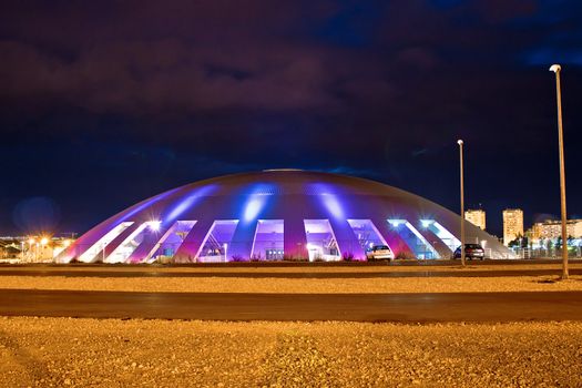 Visnjik Zadar cupola sports dome night view, Dalmatia, Croatia