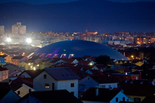 Adriatic town of Zadar night skyline with sport arena