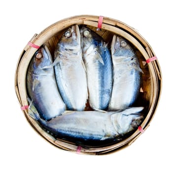 Mackerel fish in bamboo basket