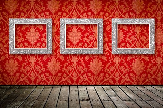 abstract flower pattern background in traditional Thai style art on wall and picture photo frame