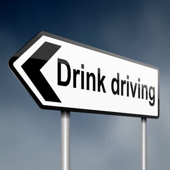 illustration depicting a sign post with directional arrow containing a drink driving concept. Blurred background.