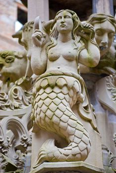 Detail of the fountain in the inner courtyard of Linlithgow Palace Scotland