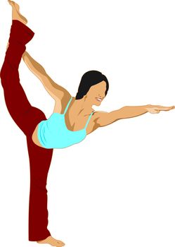 Woman practicing Yoga exercises. Vector Illustration of girl in Dancer's Pose isolated on white background.