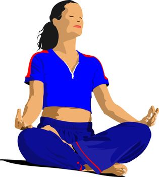 Woman practicing Yoga exercises. Vector Illustration of girl pose isolated on white background.