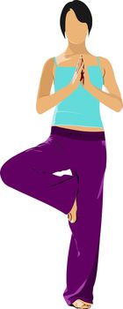 Woman practicing Yoga exercises. Vector Illustration of girl pose isolated on white background.