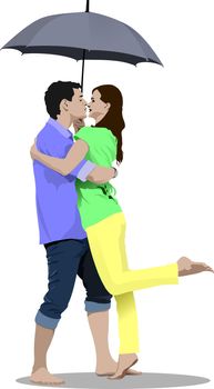 Kissing Couple with umbrella vector illustration