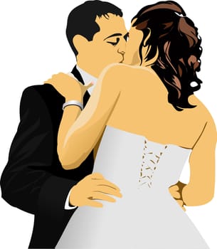 Kissing Couple. Bride and Groom. vector illustration