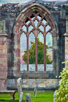 part of the ruins of Kelso Abbey in scotland