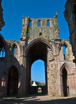 part of the ruins of Melrose Abbey in scotland