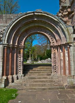part of the ruins of Dryburgh Abbey in scotland