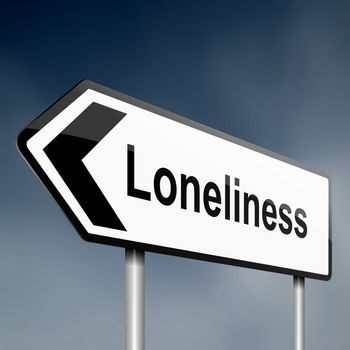 illustration depicting a sign post with directional arrow containing a loneliness concept. Blurred background.
